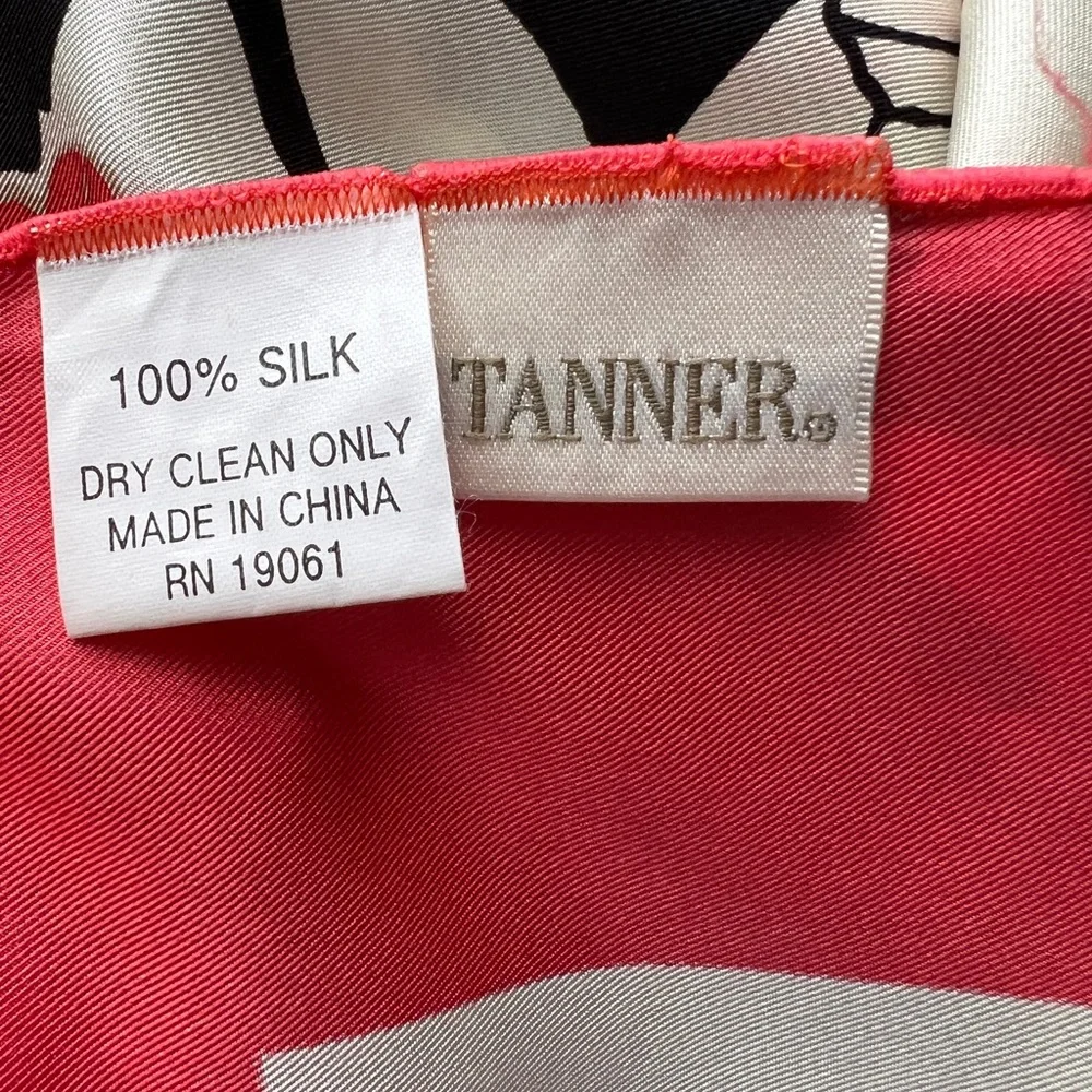 TANNER Floral Orange Black Cream Triangle Silk Scarf Sz 36”x36”x60”